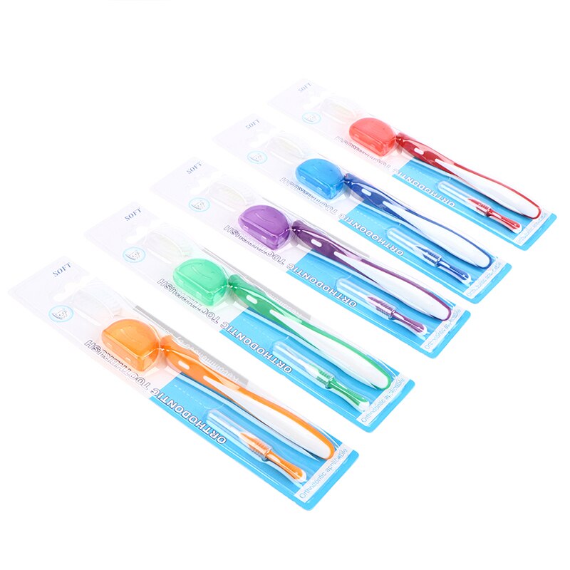 Cepillo de dientes en forma de V para adultos, con funda, Juego de cepillos interdentales, Kit de cepillo de dientes de hilo Dental, limpieza bucal