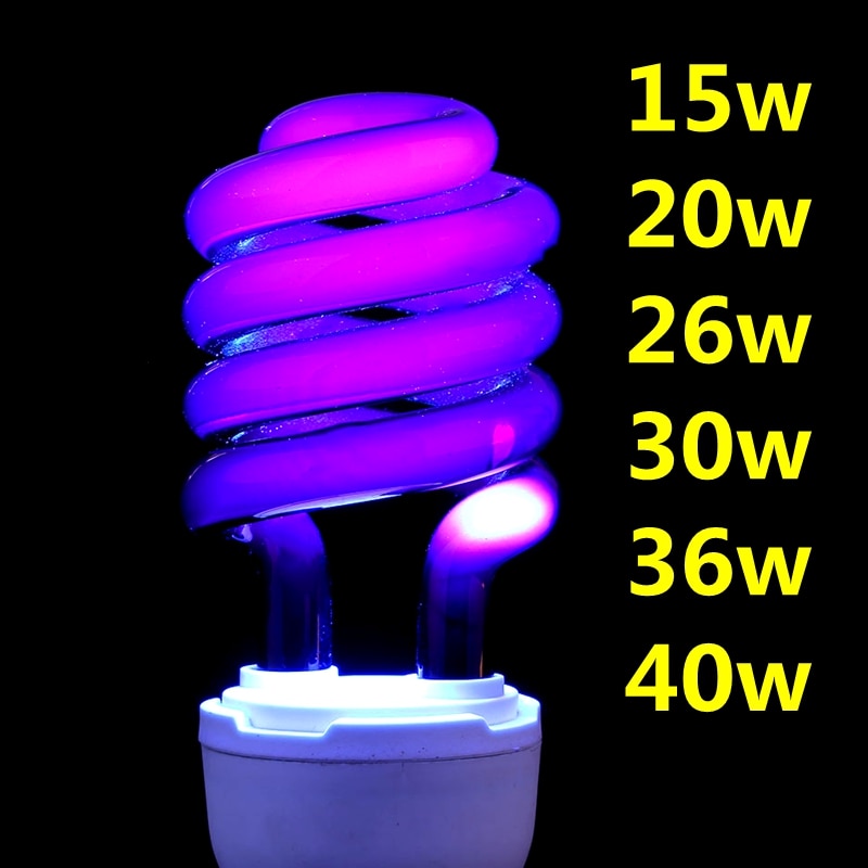 220v e27 15-40w uv pære uv violet fluorescerende cfl pære spiral enegy besparelse sort lys violette lamper belysning ^