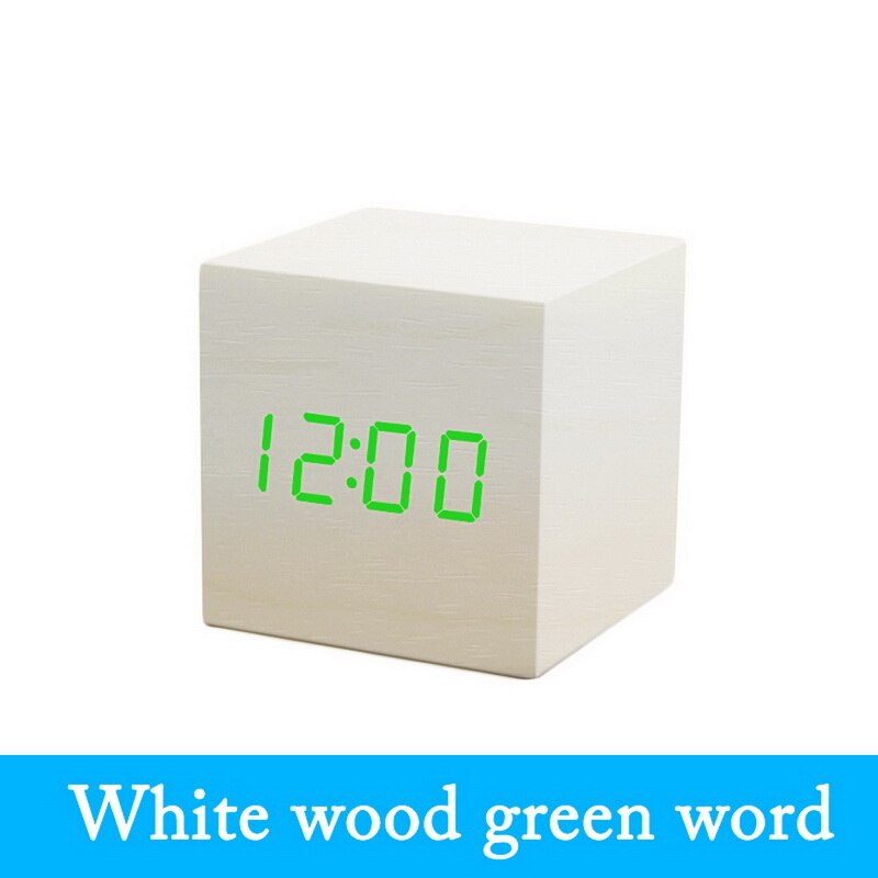 Geluid Controle Houten Vierkante Led Wekker Desktop Tafel Digitale Thermometer Houten Usb/Aaa Datum Display Klokken: G250506A