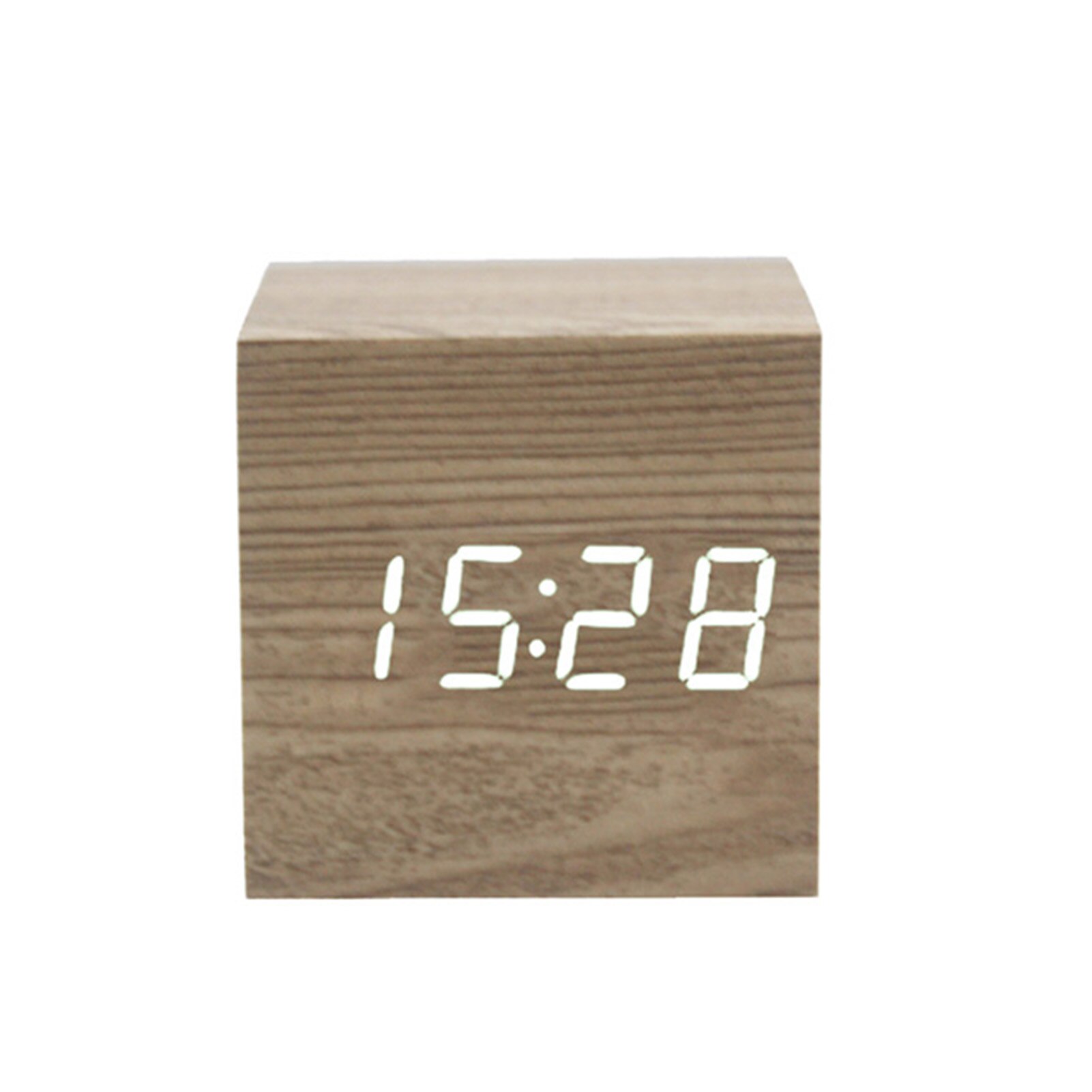 Multifunctionele houten klok led digitale klok kamfer houtnerf houten klok dempen geluid controle led elektronische wekker: Type 1