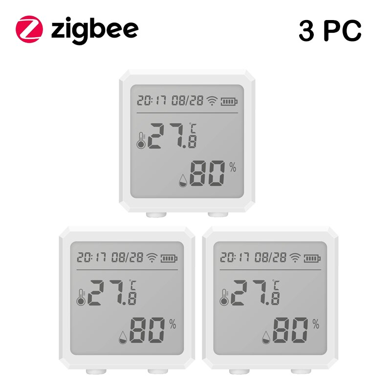 Tuya Smart WIFI Zigbee Temperature And Humidity Sensor Indoor Hygrometer Thermometer With LCD Display Support Alexa Google Assis: zigbee 3pcs white