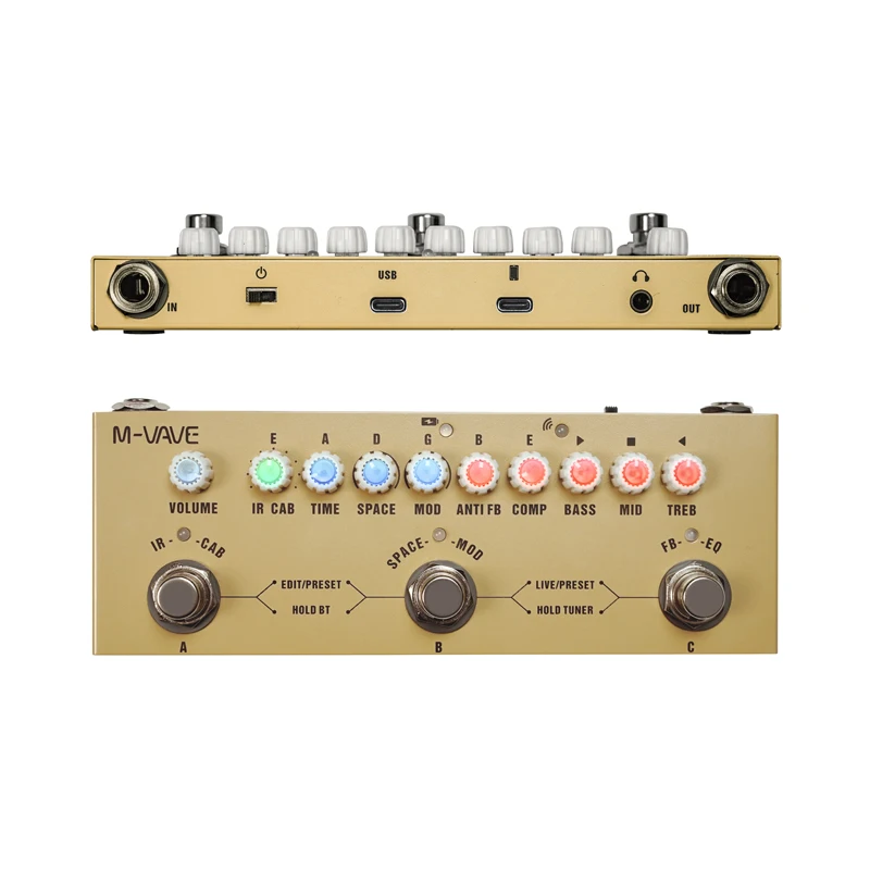 M-vave Cube BABY Multi Effects Pedal for Electric Guitar/Bass/Acoustic Guitar 8 IR Cabinets Simulation M-vave Rechargeable Pedal: Yellow