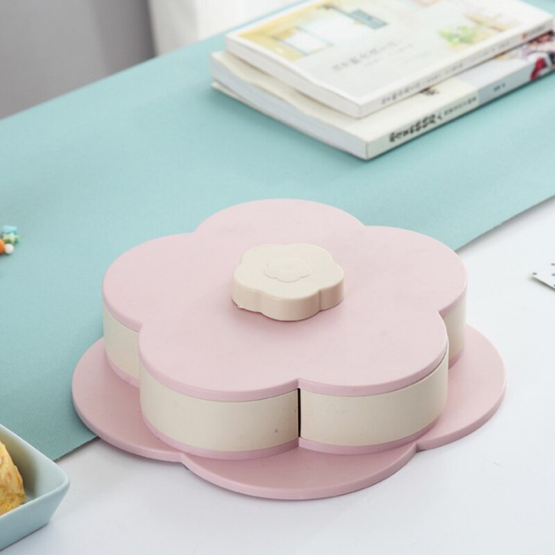 Petal-Shape Rotating Snack Box Candy Drawer Food Storage Box Wedding Candy Plates Double-deck Dried Fruit Folding Snack Bowl: small pink