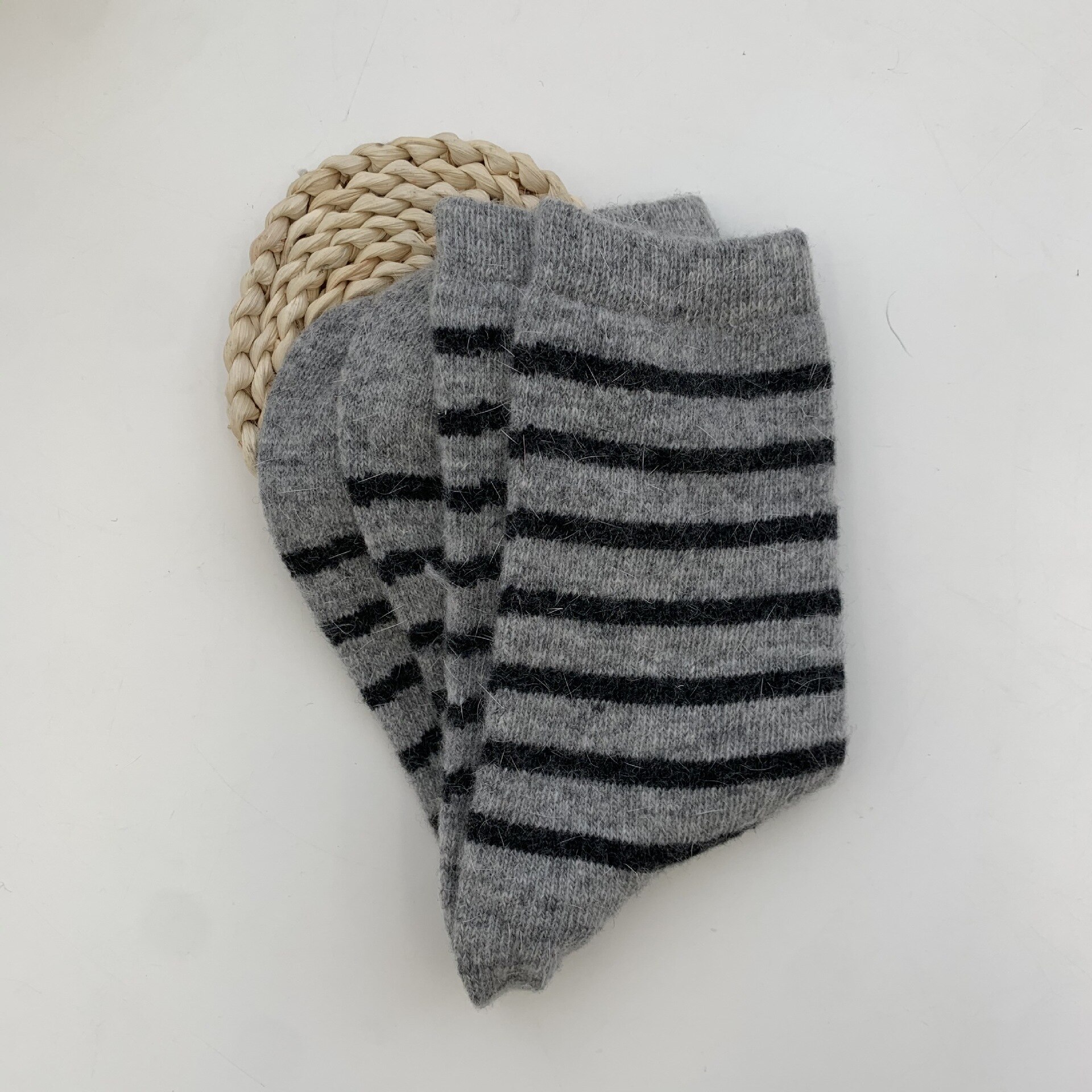 Chaussettes en poils de lapin pour femmes, décontractées à rayures, longues en laine de cachemire, hiver, épaisses et chaudes, Streetwear, chaussettes thermiques d&#39;équipage, , 20%: Light Gray