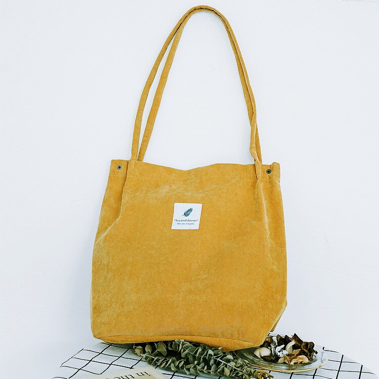 PUBGS, bolso de mujer, bolso de hombro informal, bolso de mano de loneta, alta capacidad, plegable, reutilizable, bolso de compras de pana para niña: Yellow