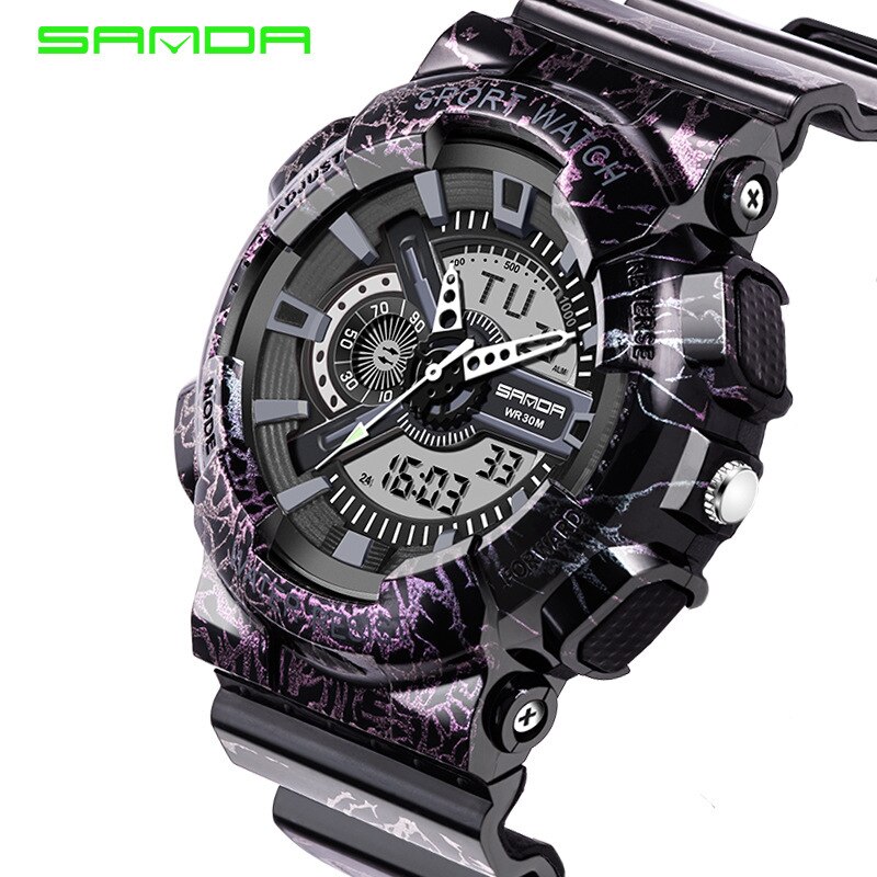 Sanda/799 Camouflage Multifunctionele Lichtgevende Elektronische Horloge Water Sport Horloge Paar Horloge