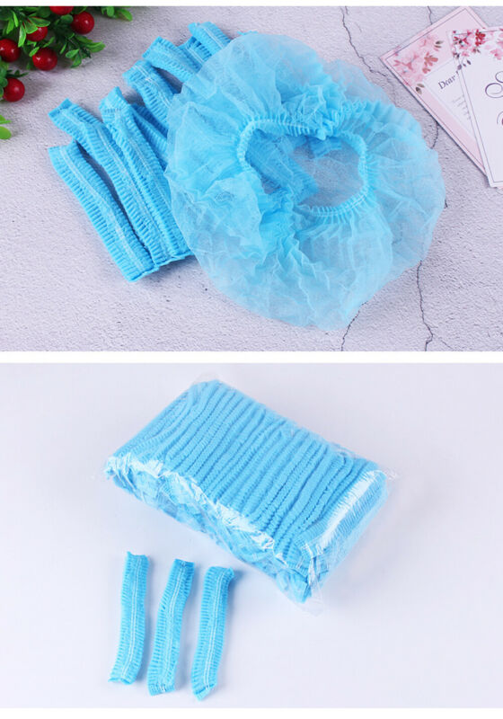 100 stuks wegwerpbare haardouchekapjes, non-woven, geplooide anti-stofhoedjes, set (p) fp non-woven, blauwe, elastische hoofdbedekking voor facilitaire kapjes