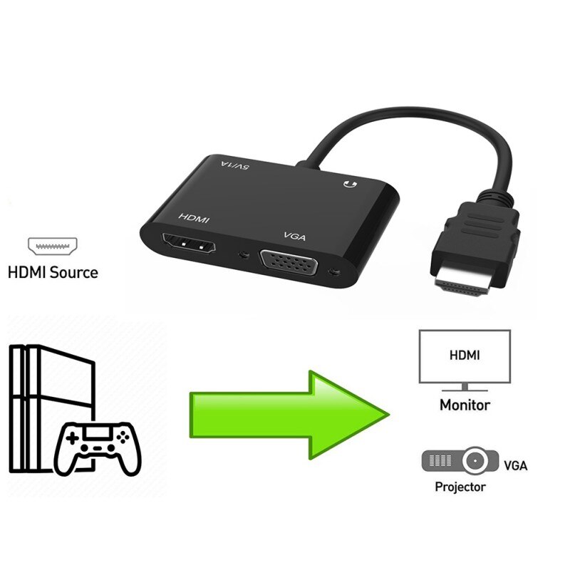 1080P Hdmi Naar Vga Hdmi Converter Splitter Kabel Adapter Met Audio Hdmi & Vga Out Tegelijk Voor PS4 Apple tv Pc Laptop