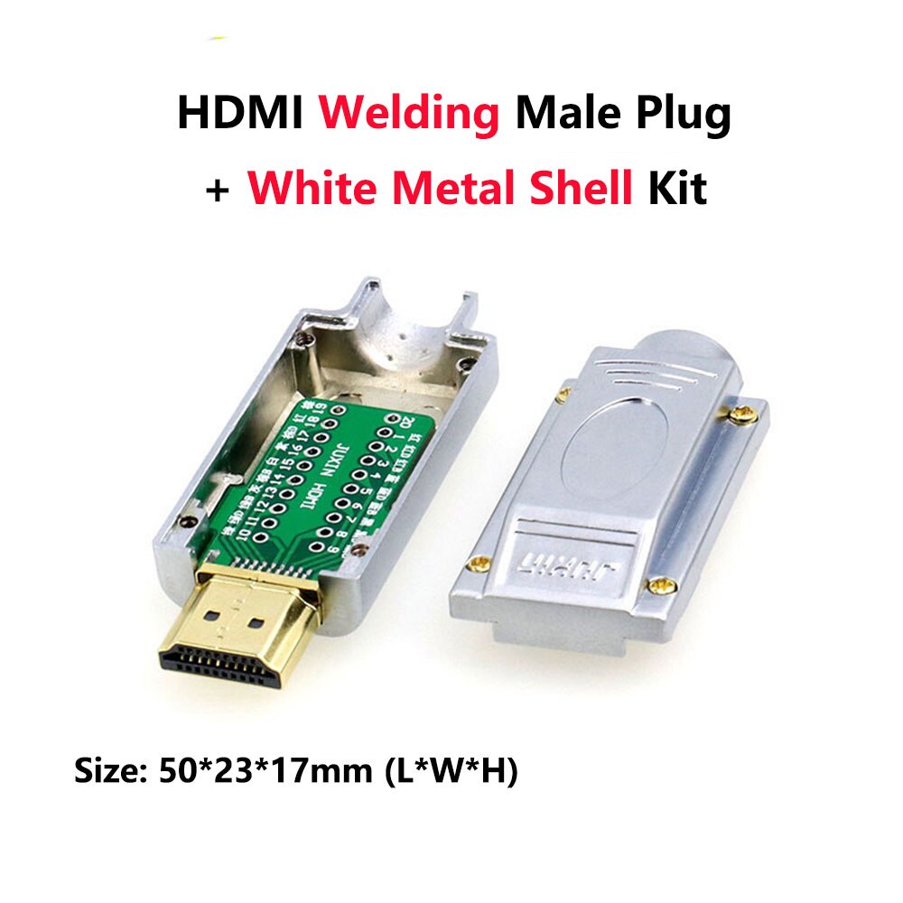 Conector HDMI sin soldadura HDMI 2,0 enchufe macho adaptadores de líneas HD DIY soporte 4K 2K 3D HDMI 2,0/1,4/1,3: Metal Weld White