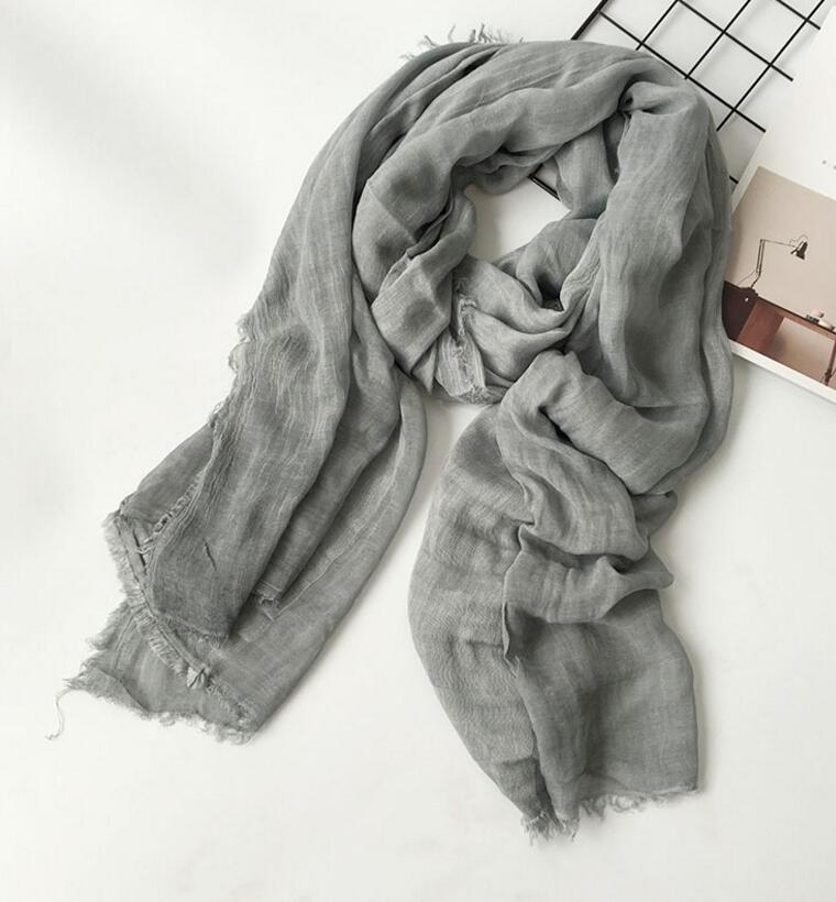 Black Red Cotton Acrylic Winter Women Scarf Men Warm Long Shawl Solid Wrinkle Scarves Ring Collar 75*180CM M255: Light grey