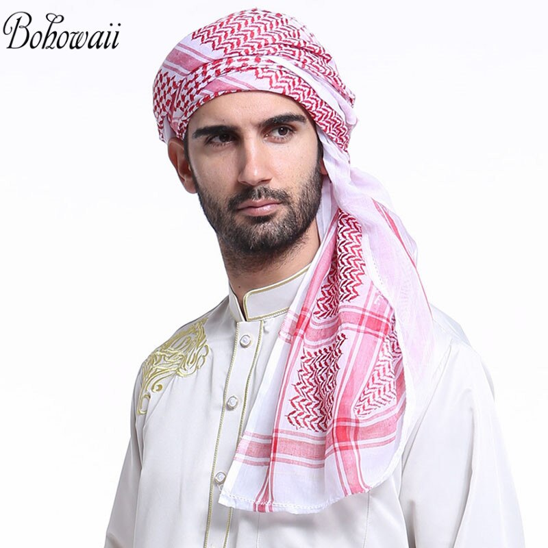 BOHOWAII Muslim Caps for Men Keffiyeh Turban Homme Islam Jewish Hijab Clothing Accessories Plaid Stripe Long Headscarf Scarf: 1
