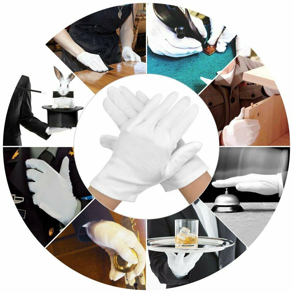 12 Pairs Disposable White Cotton Ceremonial gloves for male female Serving Waiters drivers Jewelry Gloves Green Gardening