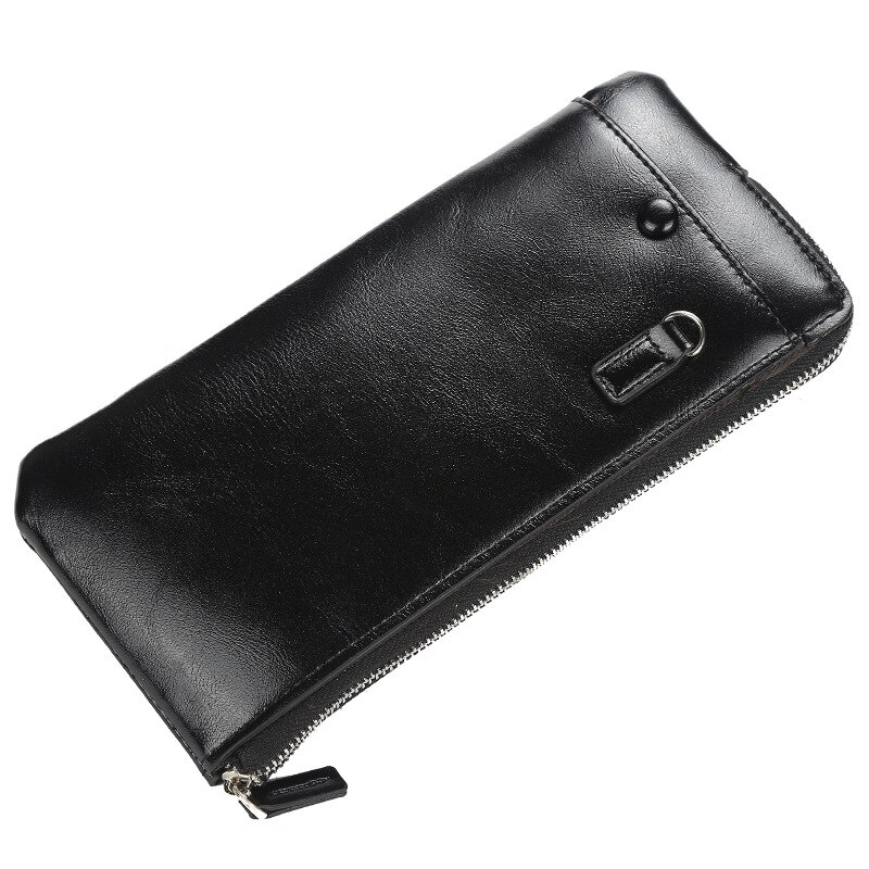 Classic Men Wallets Long for Phone Style Card Holder Male Purse Zipper Large Capacity Big Leather Zipper Business Wallet: Black