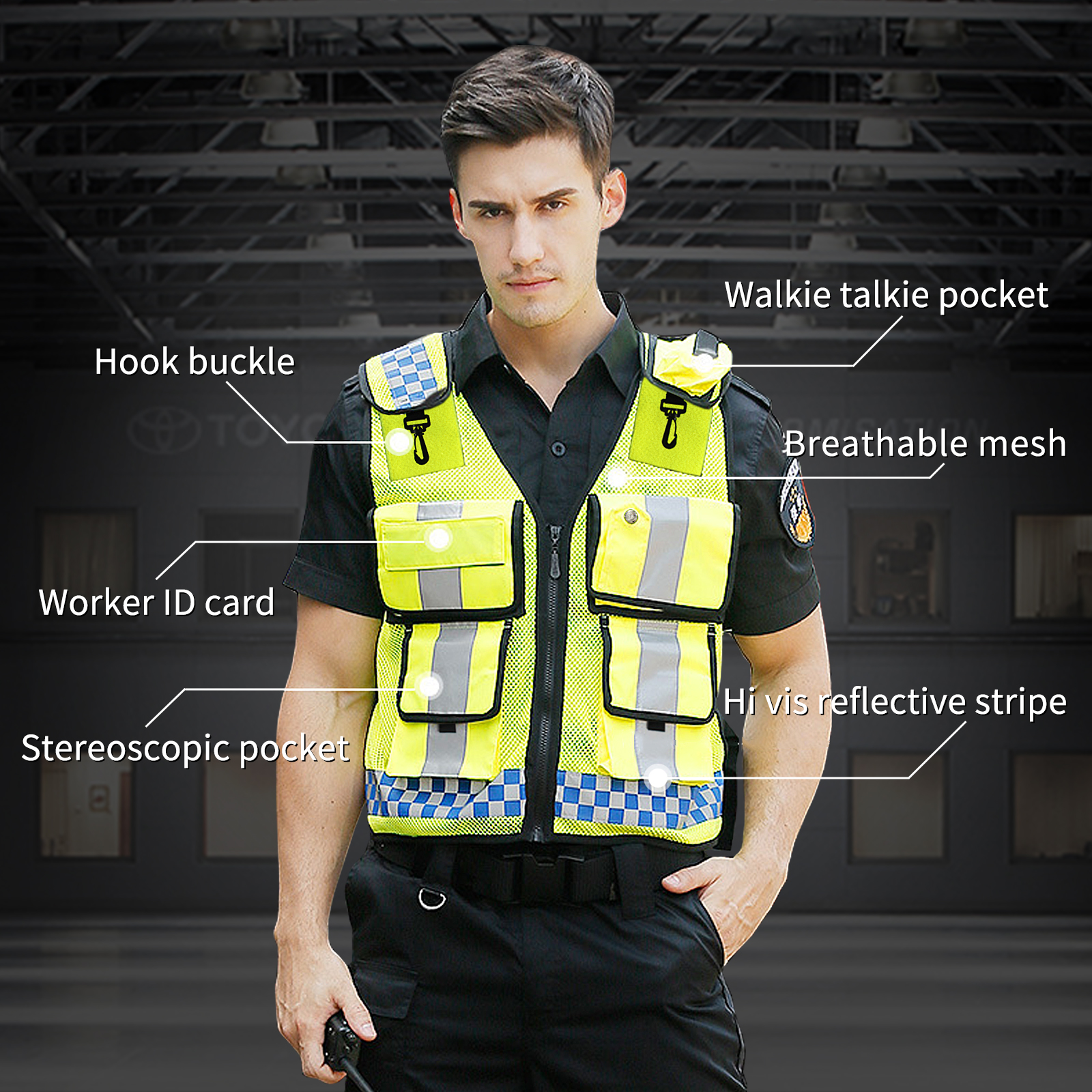 Police Reflective Vest High Visibility Reflective Bonded Multiple Pockets Vest Mens Mesh Adjustable Safety Vest