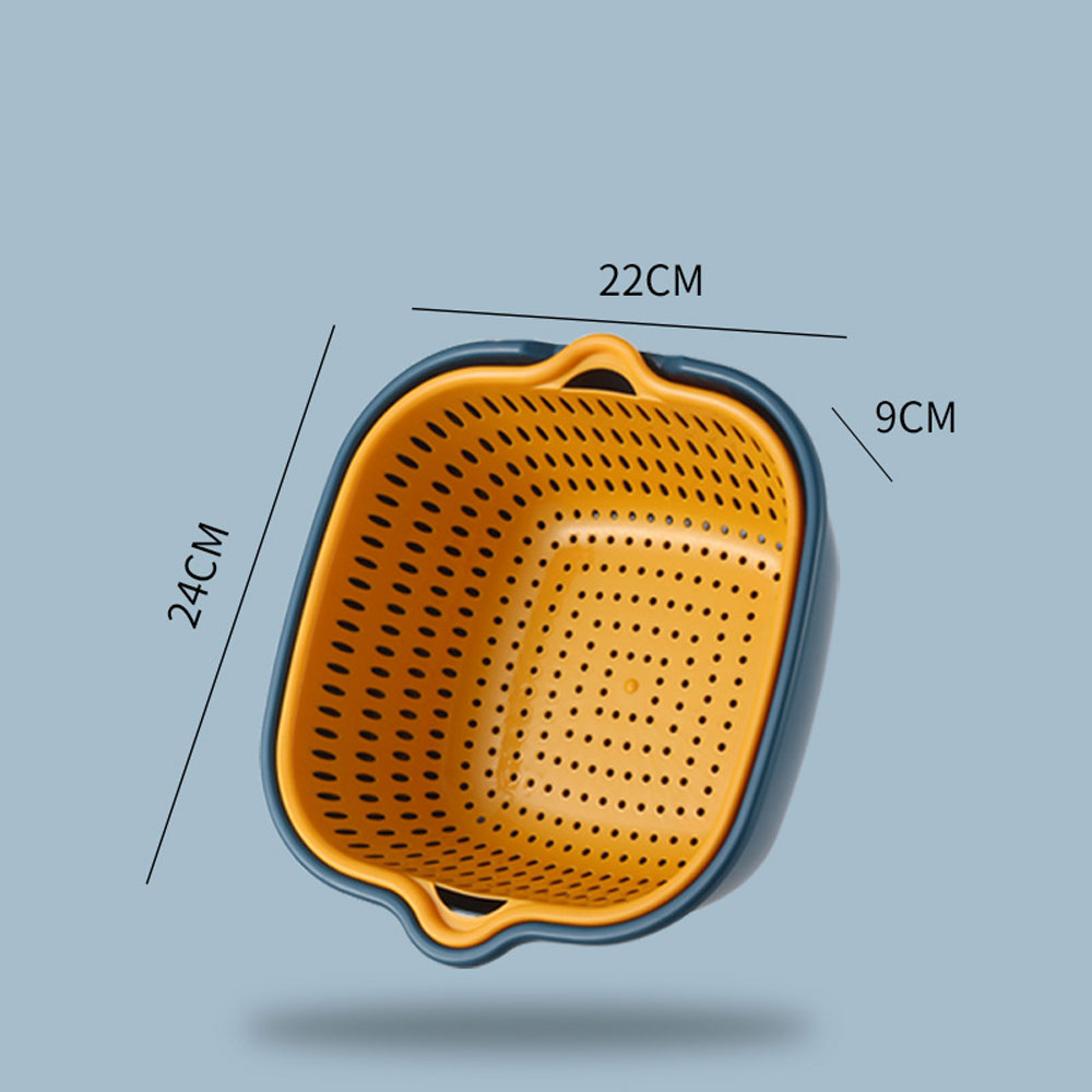 6 Stuk Dubbele Laag Afvoer Mand Plastic Groente Wasmand Wastafel Huishouden Keuken Wassen Box Wassen fruit Blauw: Medium Size(2 piece)