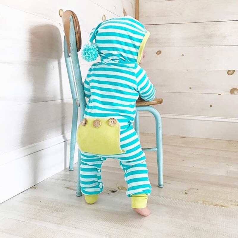 automne hiver bébé barboteuses à manches longues bleu rayure à capuche bébé garçon fille vêtements -né infantile vêtements combinaison tenues