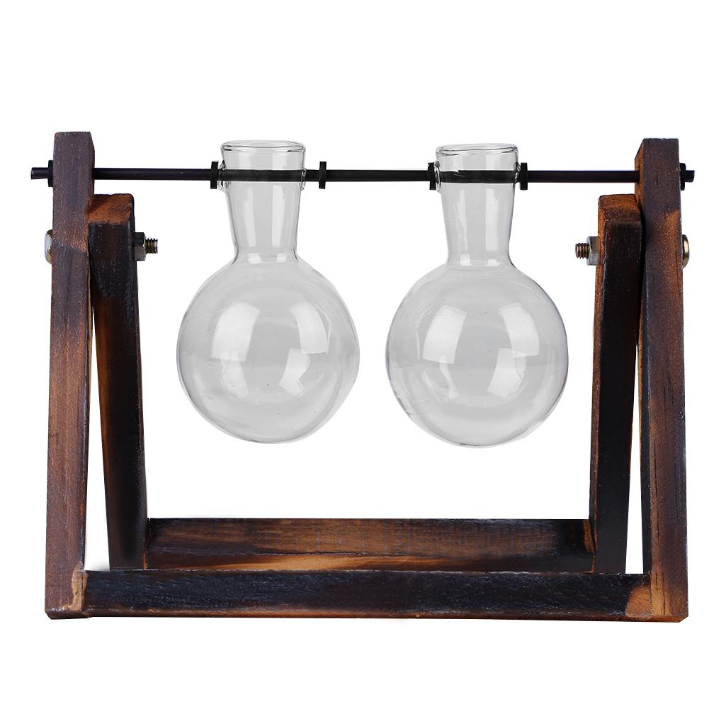 Glas och trä vas plantering terrarium bord skrivbord hydroponics växt bonsai blomkruka hängande krukor med trä bricka heminredning: A002