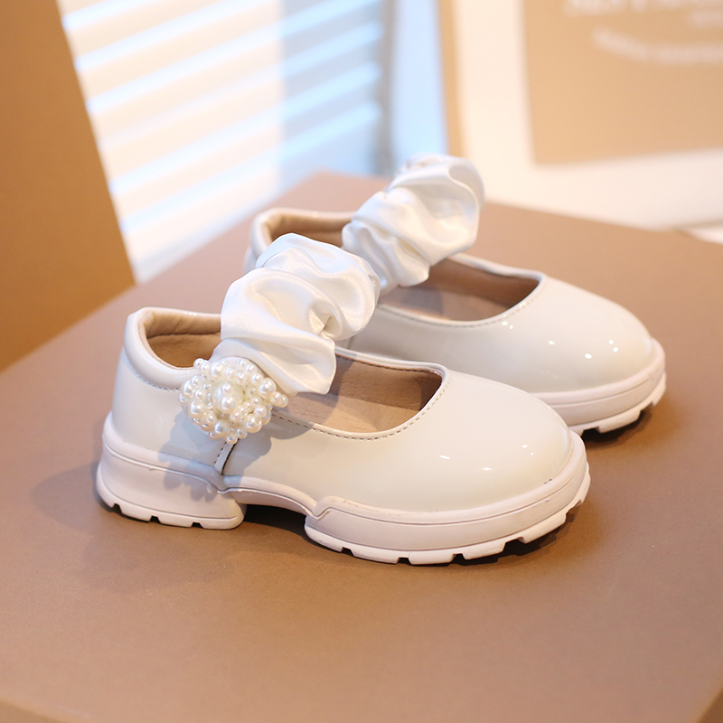 Girls Leather Shoes Flower Pearls Mary Janes Shoes Platform Princess Shoes Kids Dance Party Children White Wedding Shoe Autumn: Beige / 30