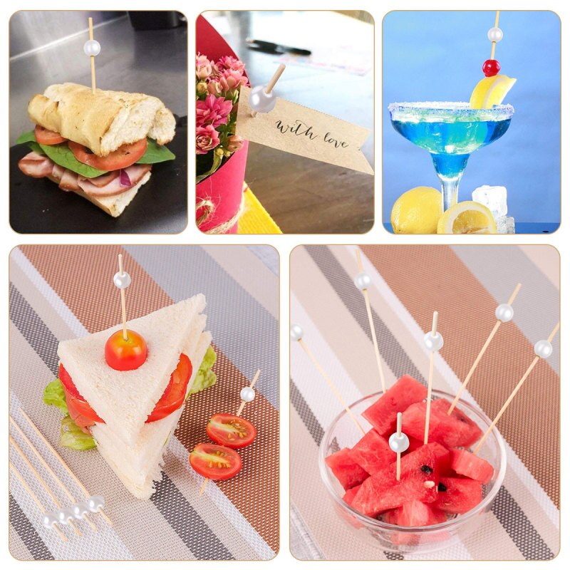 12cm 100 PCS Houten Tandenstoker Cocktail Voedsel Spies Picks Fruit Snack Vork Bamboe Sticks Parel Party Wedding Festival Levert