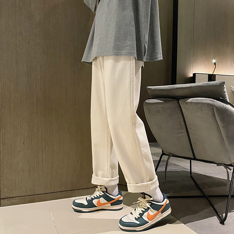 Green Khaki Beige Jeans Men Cotton Casual Jeans Men Streetwear Loose Hip Hop Straight Denim Pants Mens Trousers M-2XL