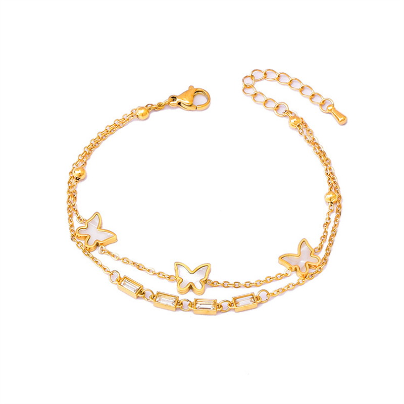316l Roestvrij Staal Mode Fijne Sieraden 8 Verschillende Stijlen 2-Laags Hart Vlinder Zirkoon Charm Ketting Armbanden Voor Vrouwen