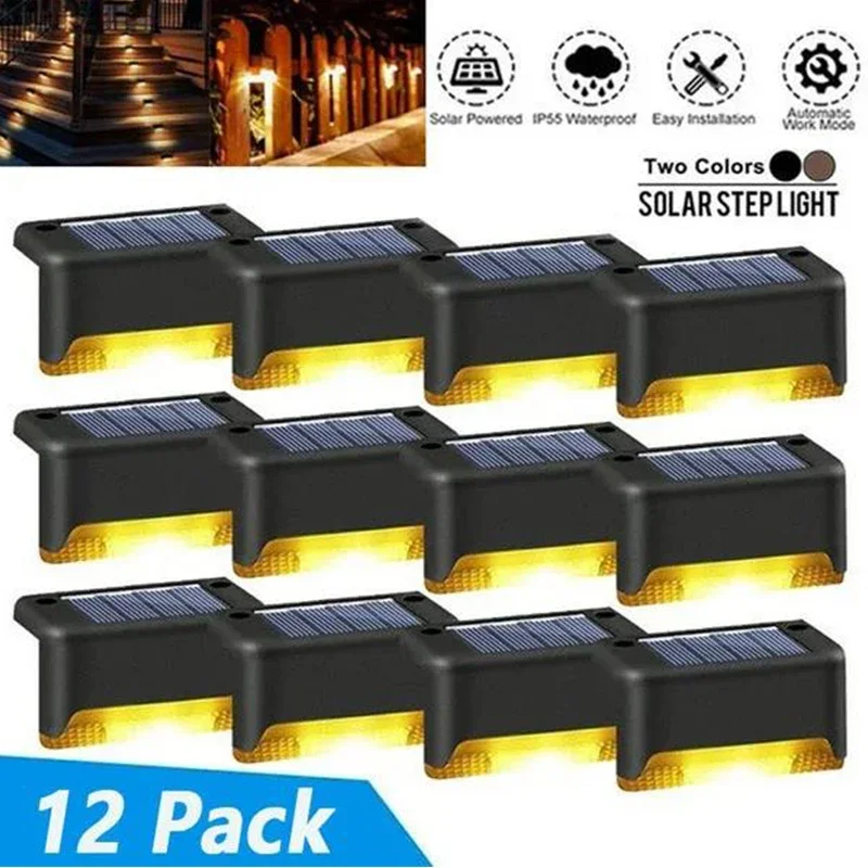 Aurinkoterassivalot 12 kpl ulkoaskelvalaisimia vedenpitävä led-aurinkokennolamppu kaiteeseen portaisiin askelaita piha-aita patiolle ja polku