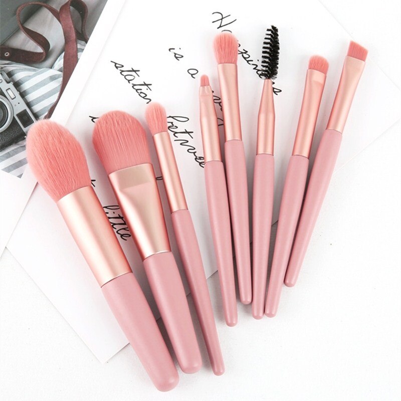 brochas maquillaje set 8 piezas kit de brocha de maquillaje de viaje de pelo sintético suave rosa cosmético multifunción herramientas brochas de maquillaje