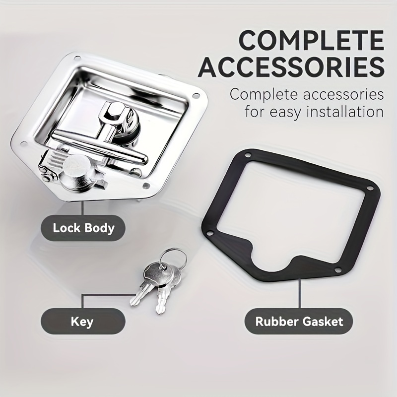 Trailer Door Latch T-Handle Lock Highly Polished Stainless Steel Keys with Gasket - Folding T Handle Latch RV Camper Truck.