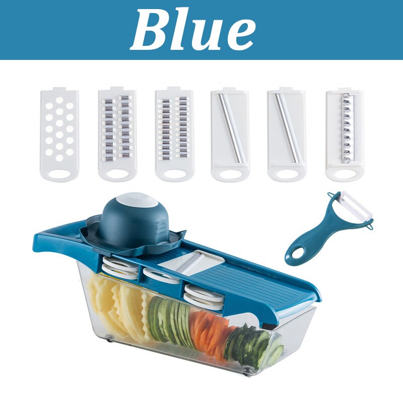 Vegetable Cutter Mandoline Slicer Kitchen Accessories Fruit Cutter Potato Peeler Carrot Cheese Grater Vegetable Slicer: JJYP020-Blue B