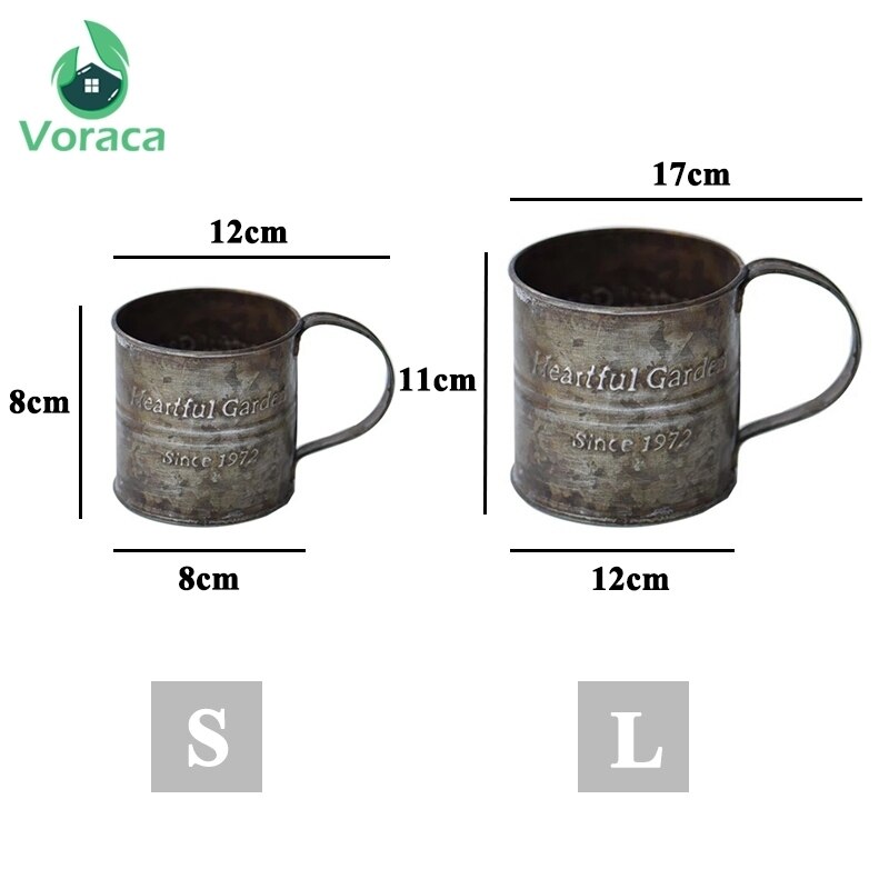 Tasse à poignée en fer rétro en métal, Vintage, impression anglaise en fer forgé, tasse à fruits, seau à fleurs, accessoires de maison, décoration de photographie