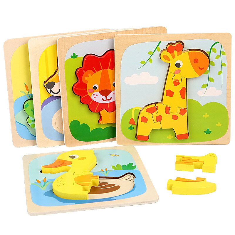 15*15cm Kinder Montessori Spielzeug 3D Holz Puzzle Baby Cartoon Tier/Verkehrs Jigsaw Puzzle Spielzeug für Kinder frühen Lernen