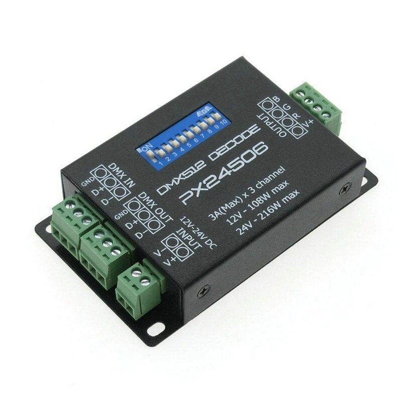 3c-dc12v 24v px24506 dmx 512 decoder-treiber-verstärker-controller für rgb-led-streifen
