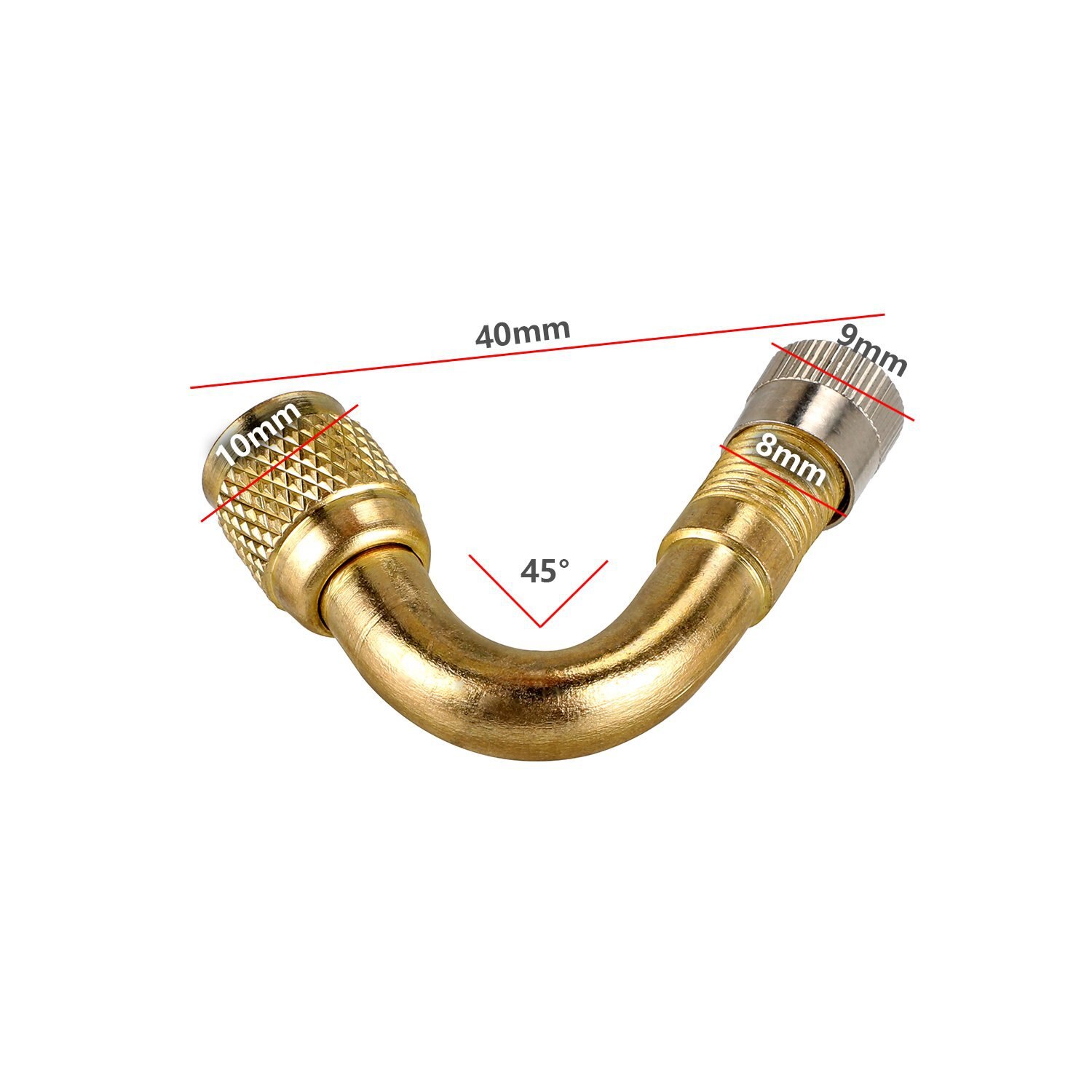 1 Paar Air Tyre Ventiel Uitbreiding Adapter Band Reparatie Tool Voor Auto Vrachtwagen Motorfiets Fiets Accessoires 45 90 135 graden Messing: 45 Degree Gold