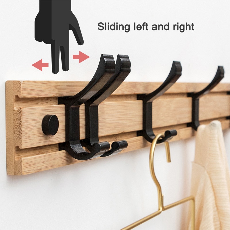 Bamboe Kapstok Muur Gemonteerde Haken Eenvoudige Hanger Slaapkamer Muur Rack Met Beweegbare Haken DIN889