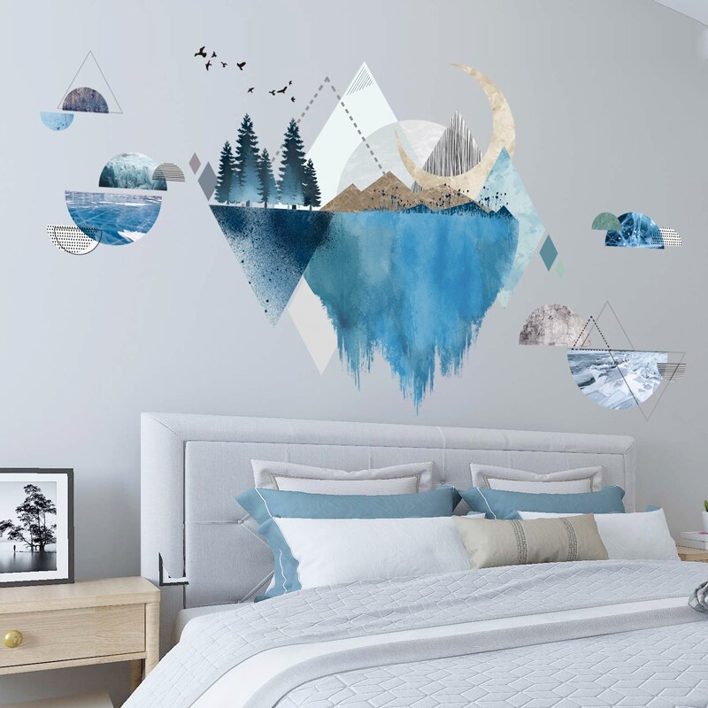 [shijuekongjian] floder bjerge wallstickers diy træ fugle vægmaleri mærkater til stue soveværelse hus dekoration