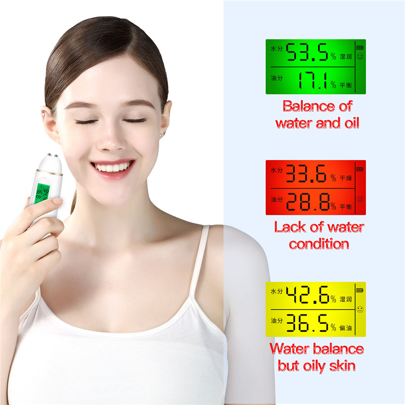 Digital Skin Analyzer Face Moisture Monitor Facial Massager Oil Content Detector Lady Face Elasticity Test Pen LED Display 31