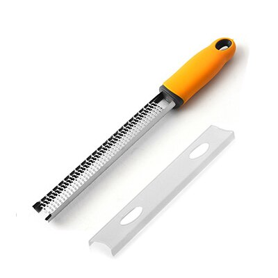 Stainless Steel Mill Cheese Grater Garlic Butter Mill Grater Lemon Zester Citrus Ginger Long Handle Vegetables Manual Slicer: Yellow (32x3.7cm)