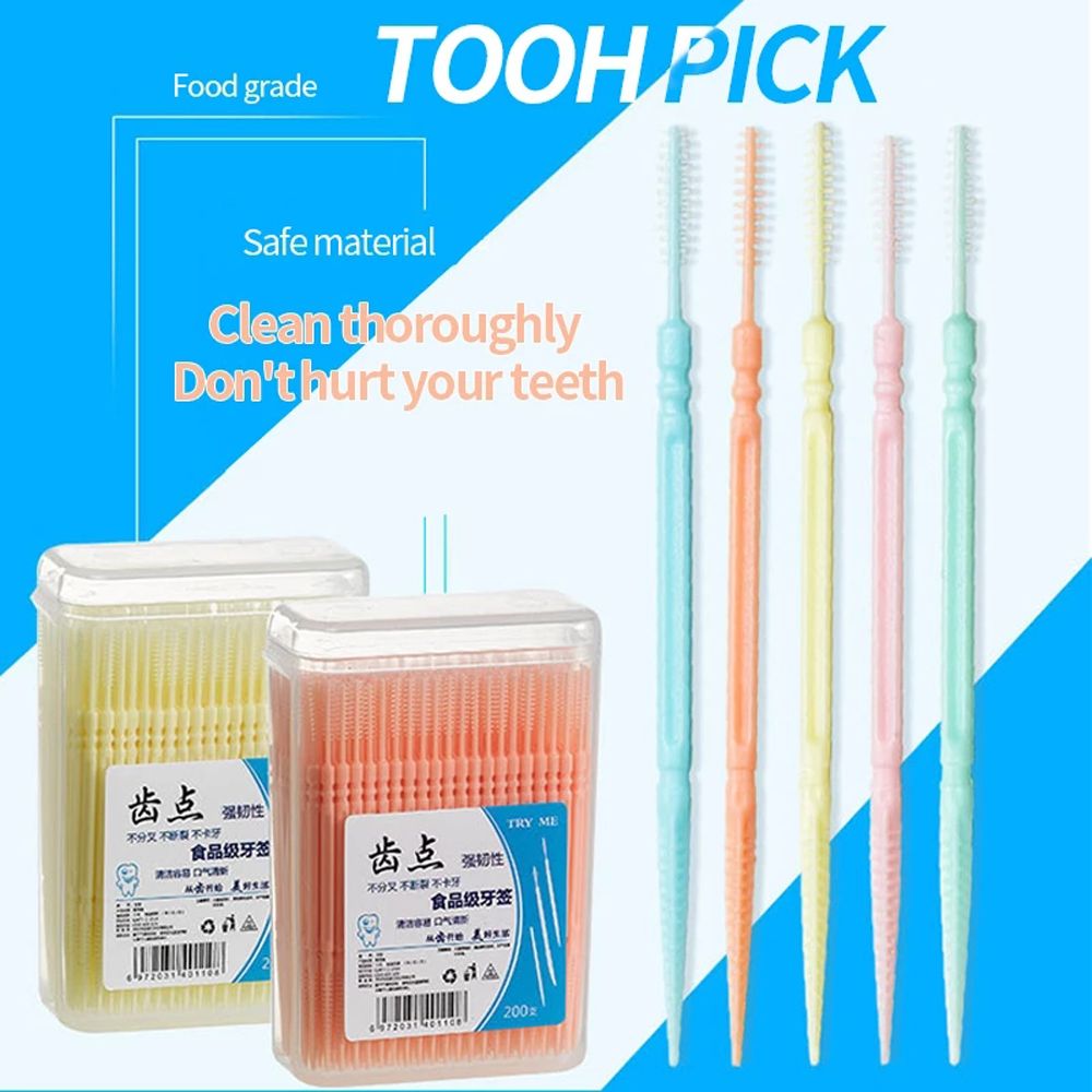100/200Stck Einweg Süssigkeit Farbe Zahnstocher Pinsel Weiche PP Zahnseide Interdentalbürste Zahnstocher Stock Doppel-kopf Interdentalbürste pinsel