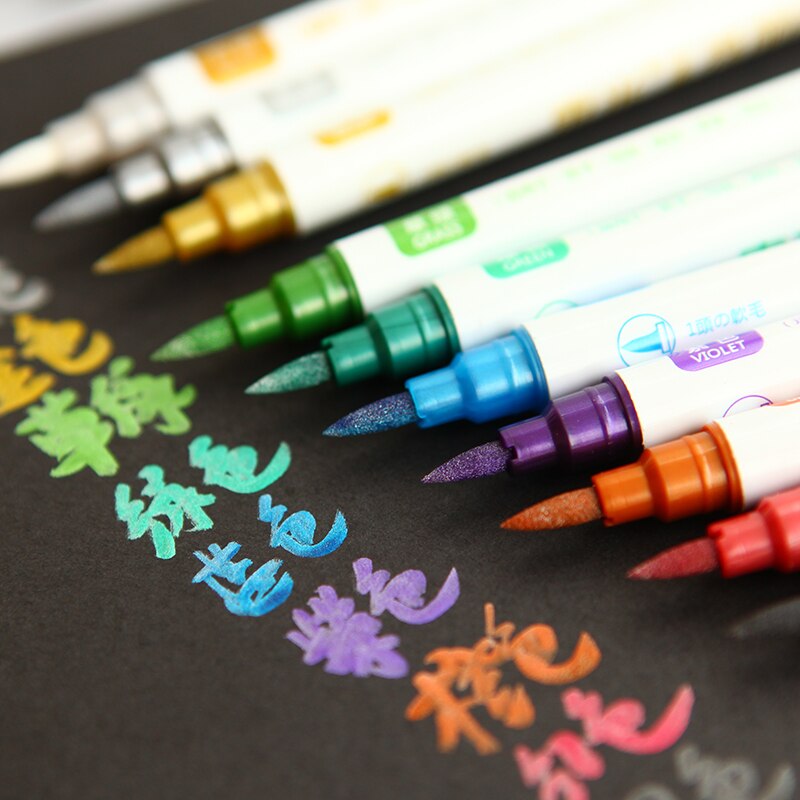 Dm 10 Stks/partij Dual Zachte Borstel Marker Metallic Marker Pen Fine Liner Pennen Set Tekenen Schilderen Diy Scrapbooking Ambachten