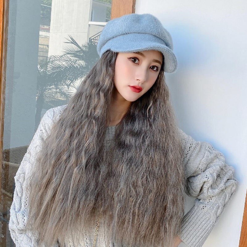 Perruque Béret Avec Cheveux Mi-longs Droit - Faux Laine, Couleur Au Choix - Taille Unique Femme (50 Cm)