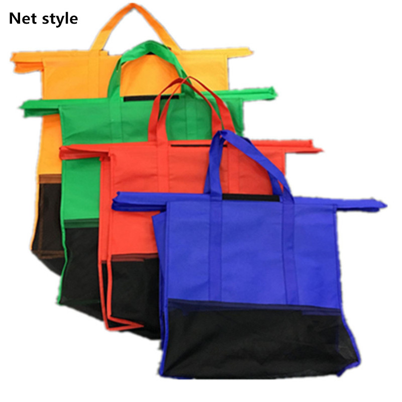 Attra-Yo 4 Stks/set Winkelwagen Trolley Tassen Opvouwbare Herbruikbare Boodschappentas Eco Supermarkt Bag Bolsas: net style