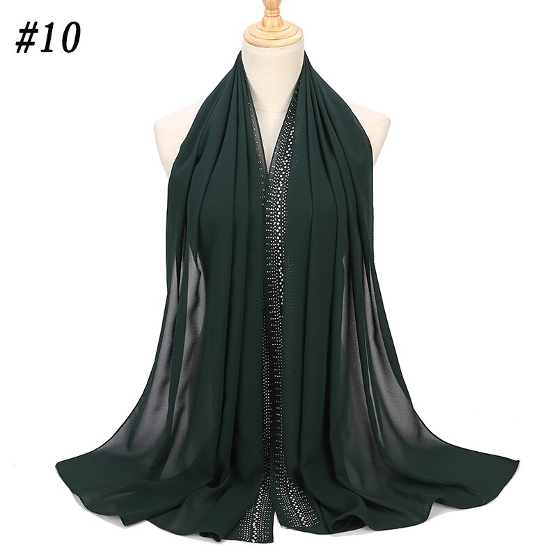 Bubbles Chiffon Scarf With Diamond Women Muslim Solid Color hijab Scarf Female Scarf Shawl Bead Wrap Muslim Hijabs: Color 10