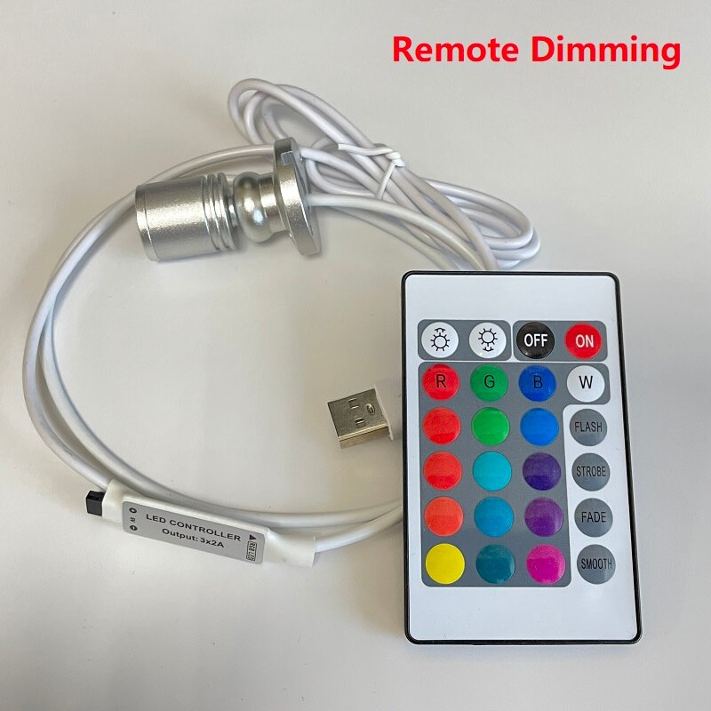 Etrnled usb led rgb spotlight mini downlight teto controle remoto pode ser escurecido luz do ponto armário de jóias vitrine lâmpada contador: Remote Control Short / 3W / White