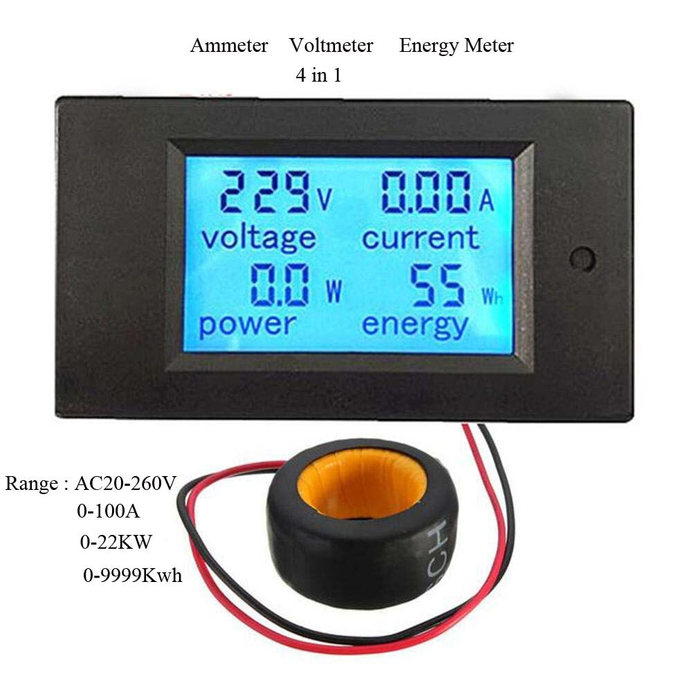 Digital ac spenningsmåler 100a/80 ~ 260v energimåler voltmeter amperemeter led panel monitor ct tilkobling strømmåler