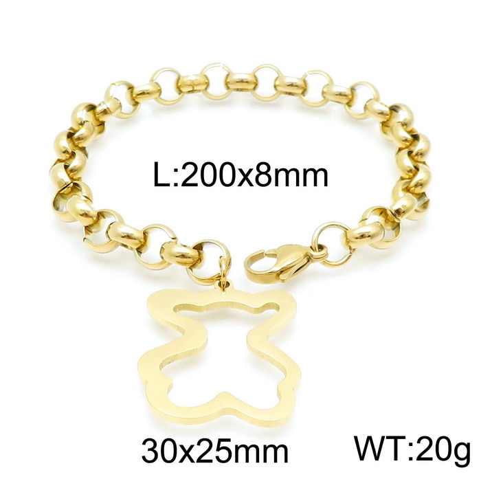 Novo urso oco pulseira de aço inoxidável urso oco pendente ouro sliver coloer pulseira presente jóias