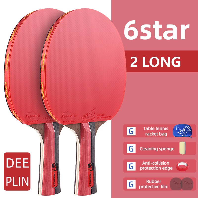 Ping Pong Rackets Short Long Handle Carbon Blade Rubber With Double Face Pimples In Tennis Table Racket With Case: 6 star 2 long