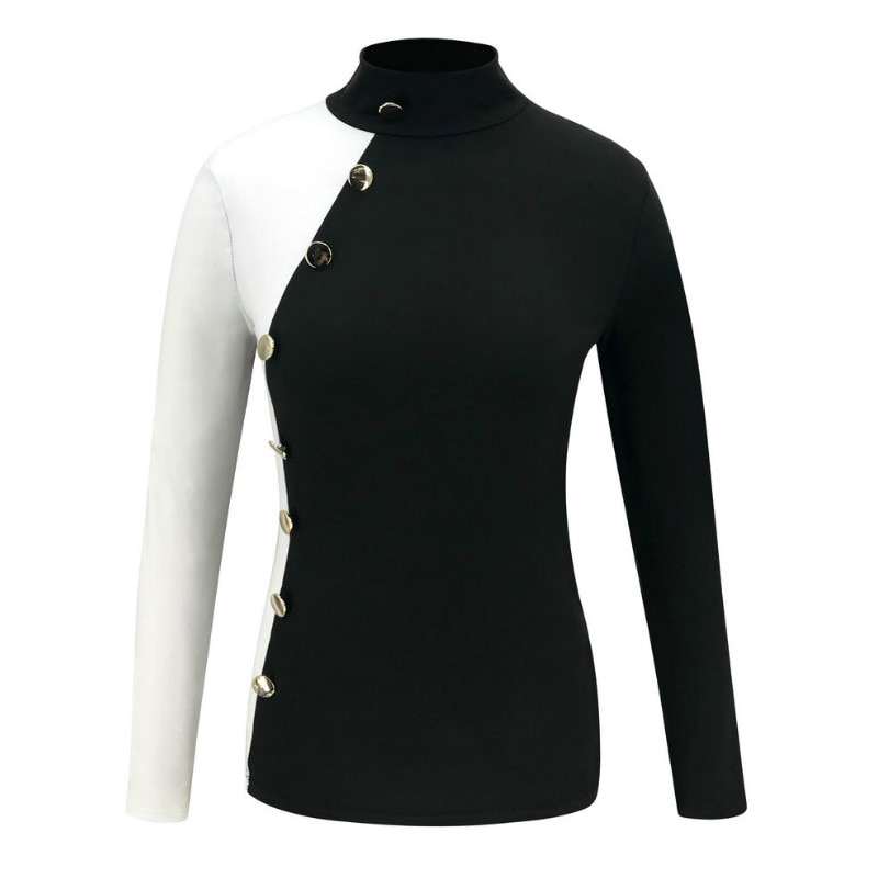 Mujeres Streetwear otoño manga larga Camiseta Casual Delgado abotonado superior camiseta
