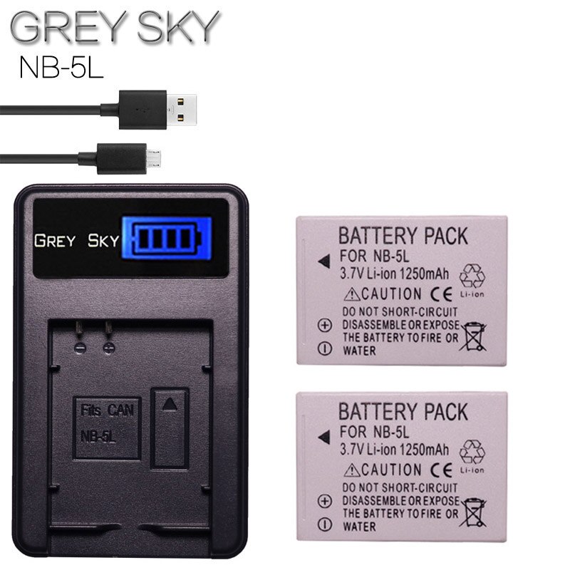 2 pièces NB-5L NB 5L NB5L Batterie + LCD USB Chargeur Pour appareil photo Canon S110 SX200 SX210 SX220 SX230 EST HS IXUS 850 870 800 860 990 SD caméra: charger and 2battery