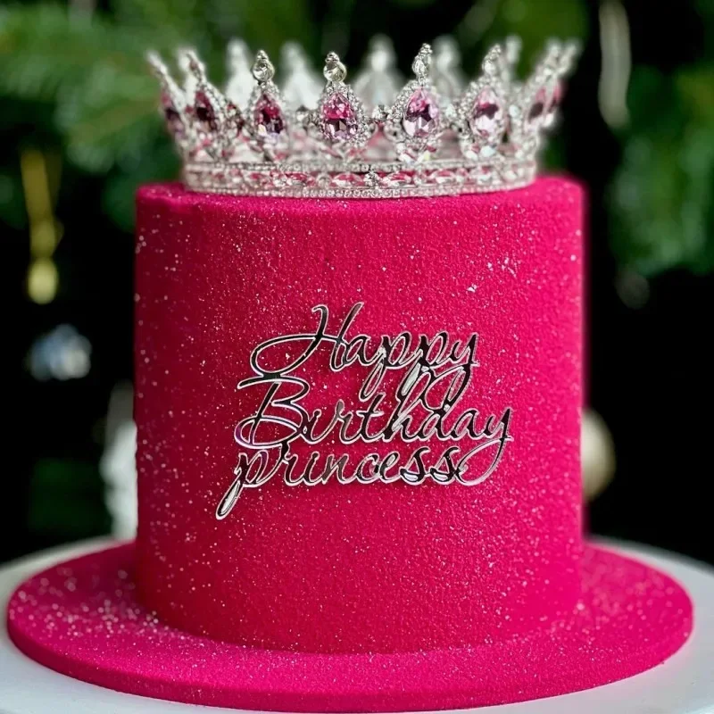 Corona de cristal para pastel de de cumpleaños de Gril, decoraciones para pastel, rojo, rosa, plateado, dorado