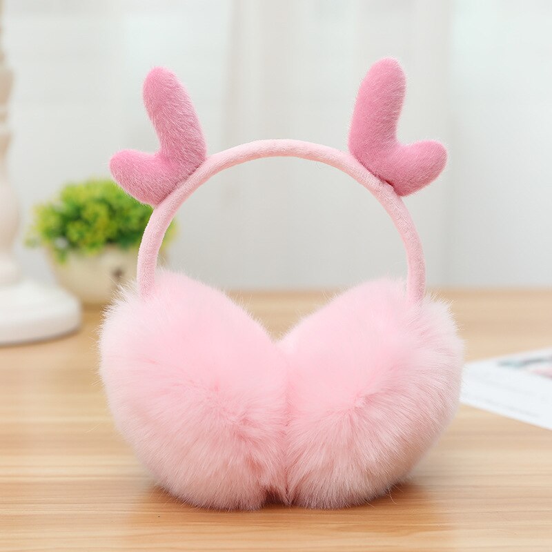 Winter Warm Plush Antler Earmuffs Korean Style Cute Solid Color Apparel Accessories For Women Girls Christmas Ear Warmers: 4